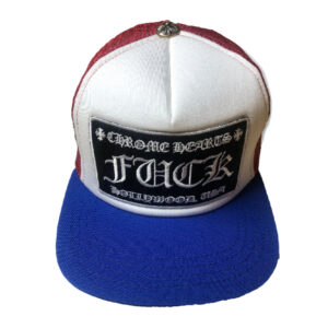 Chrome Hearts FUCK Hollywood Trucker Hat – Red/White/Blue
